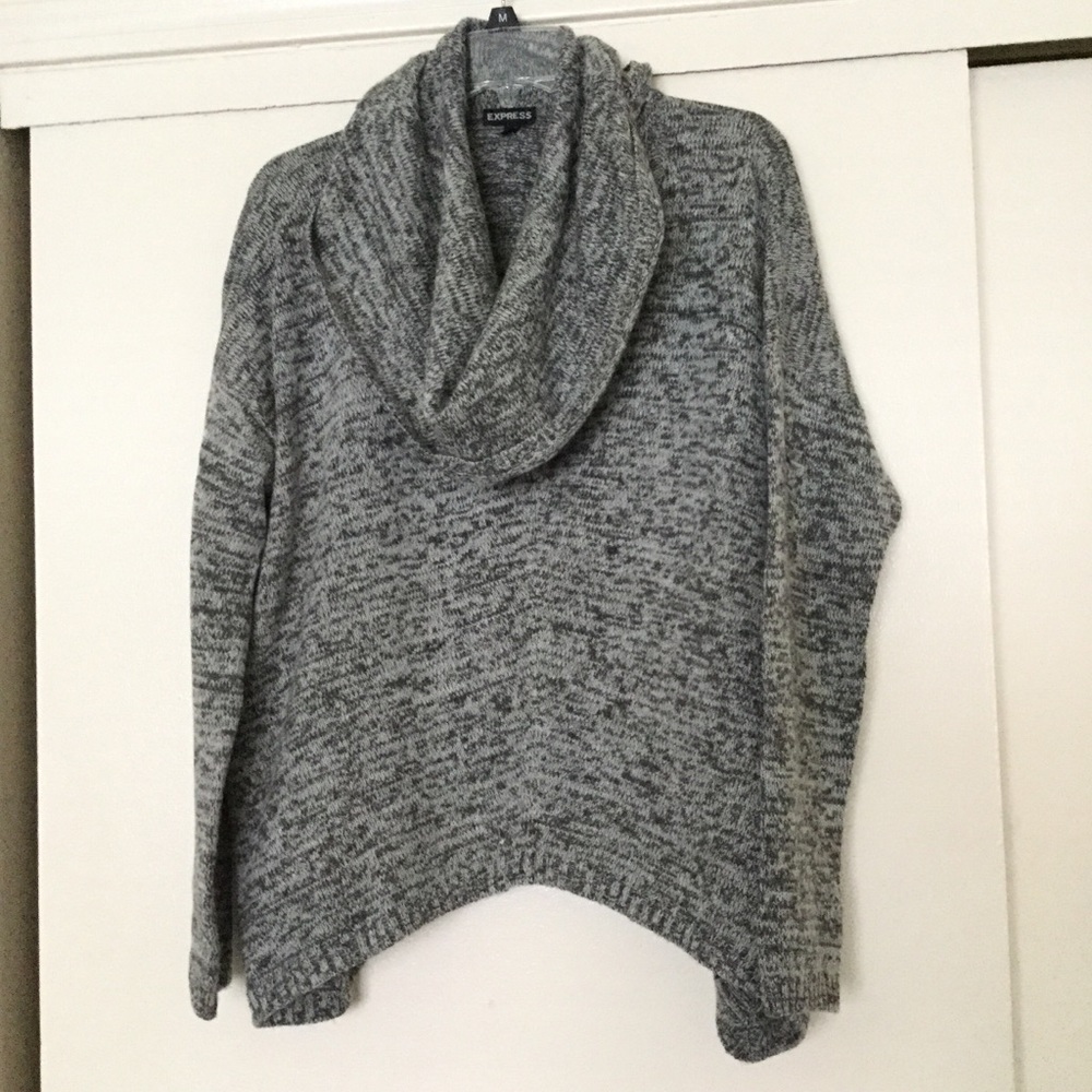 Express Gray Cowl Neck Sweater w/ Curved Hemline